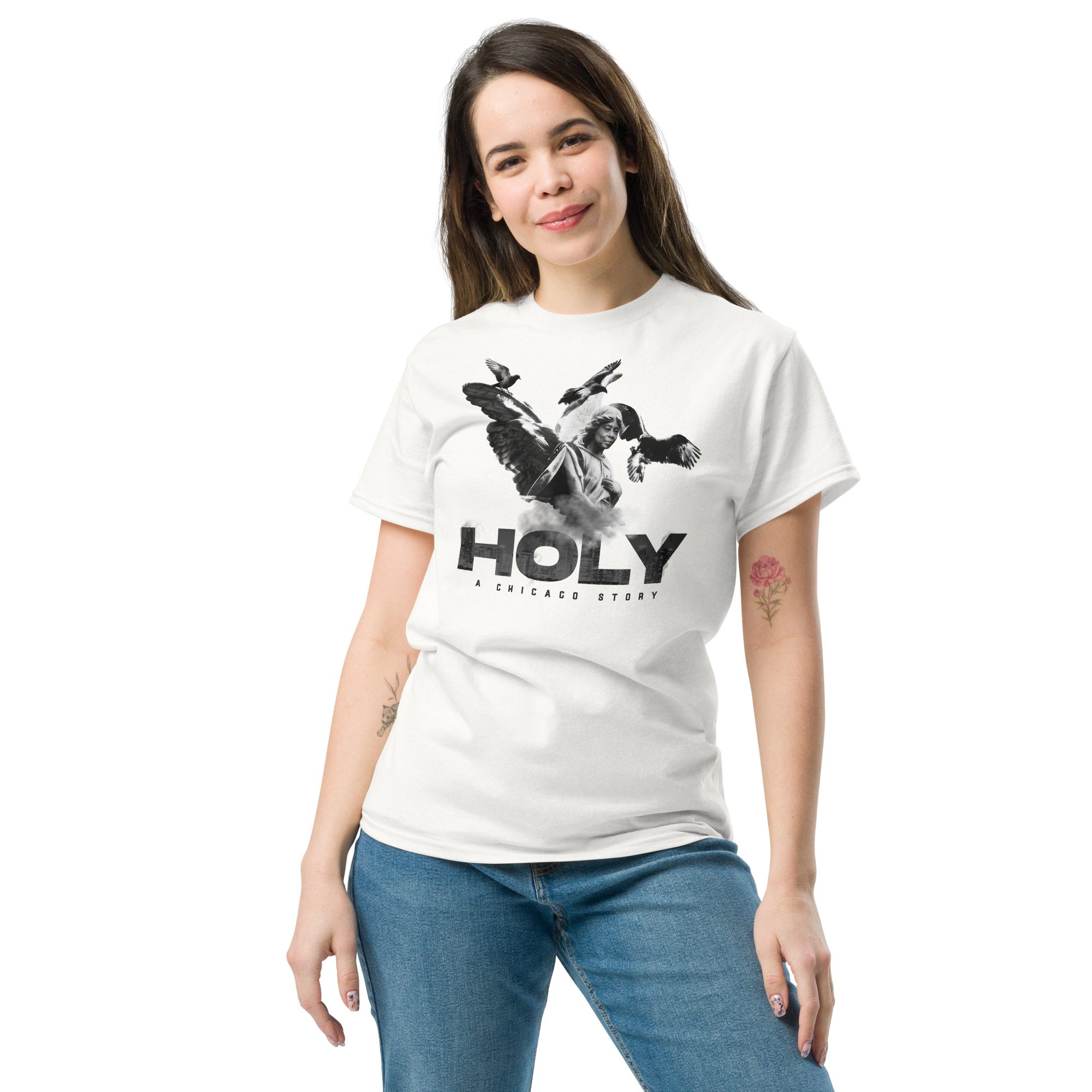 "HOLY - A Chicago Story" White Unisex T-Shirt - Image 3